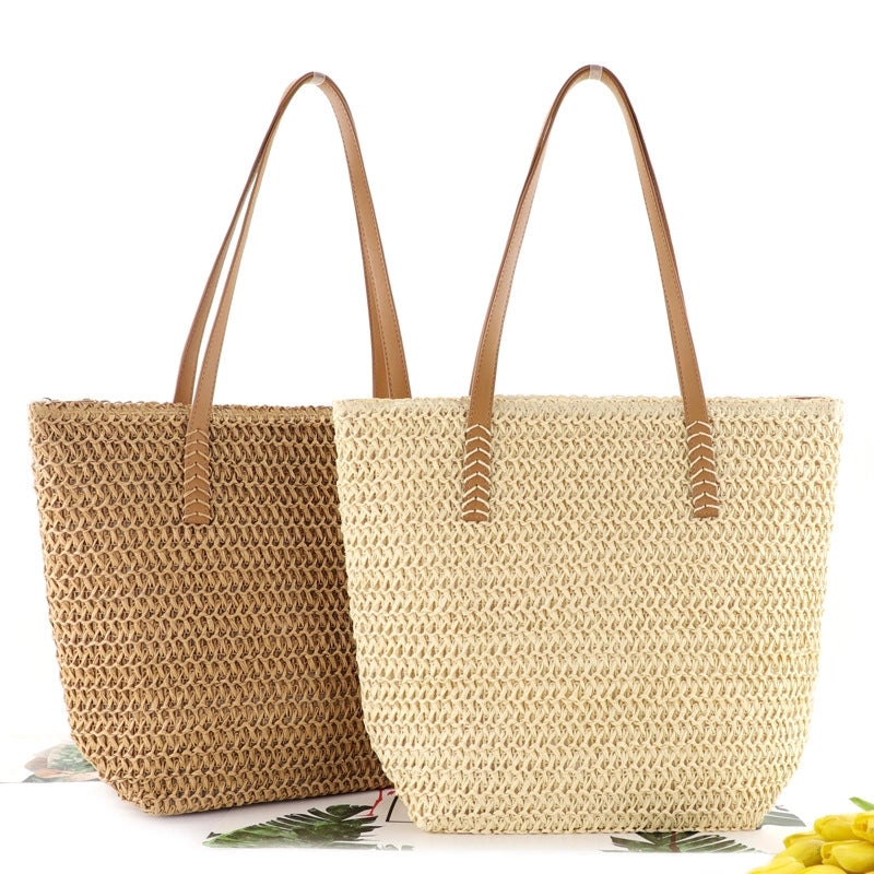 Woven One-color Straw Beach Bag