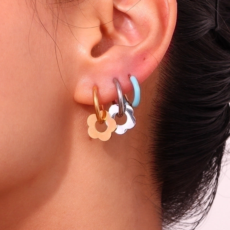 1 Pair Sweet Minimalist Classic Style Flower Plating 304 Stainless Steel 18K Gold Plated Drop Earrings