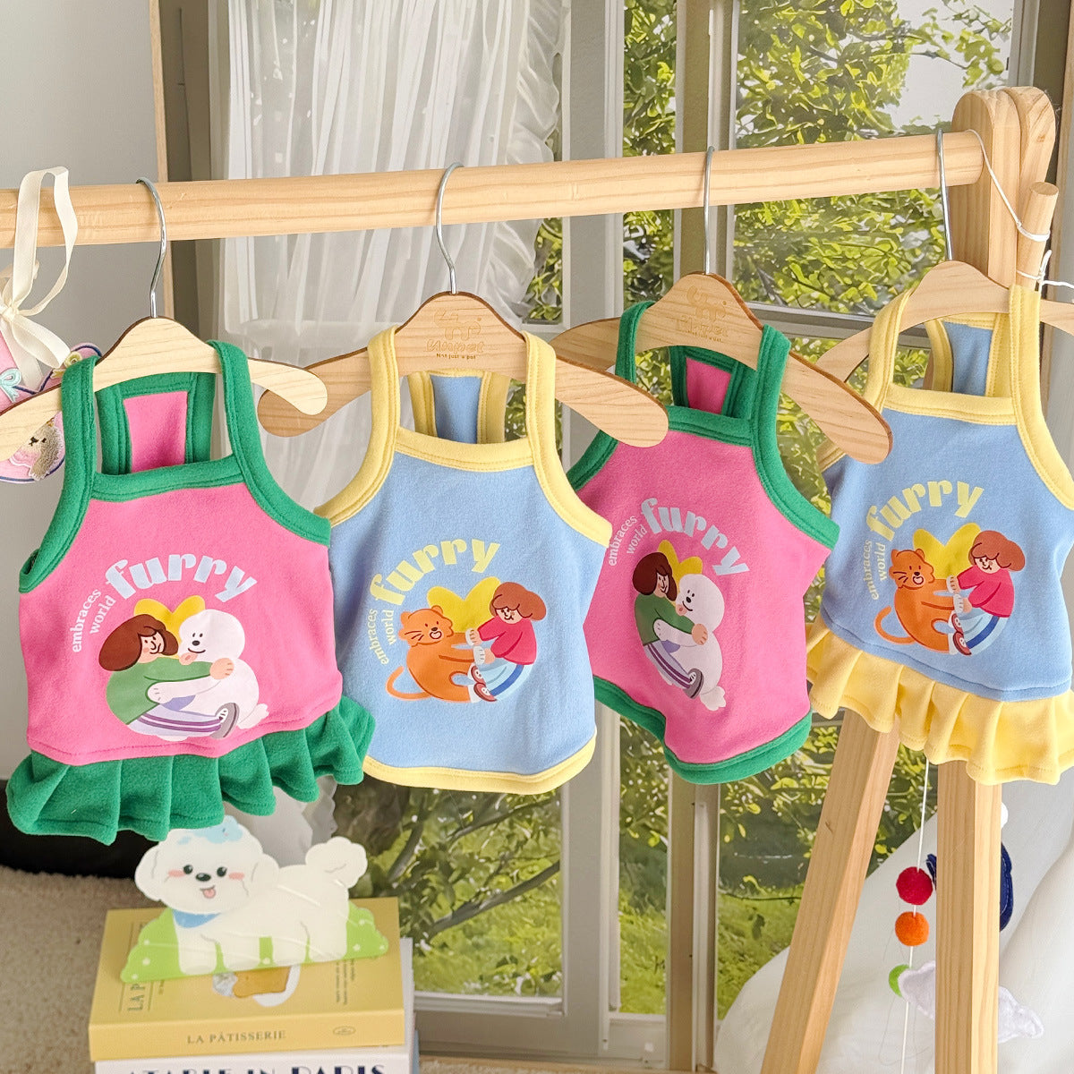 Cartoon Printed Color Block Dog Cat Vest/Dress