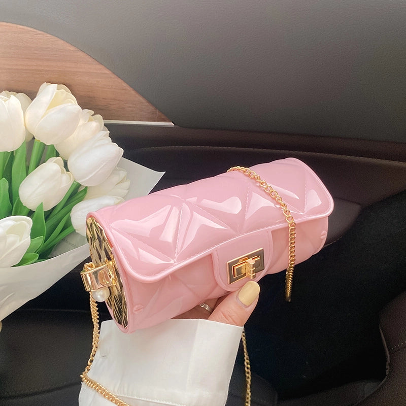Women's Pvc Solid Color Elegant Cylindrical Lock Clasp Circle Bag Crossbody Bag Chain Bag