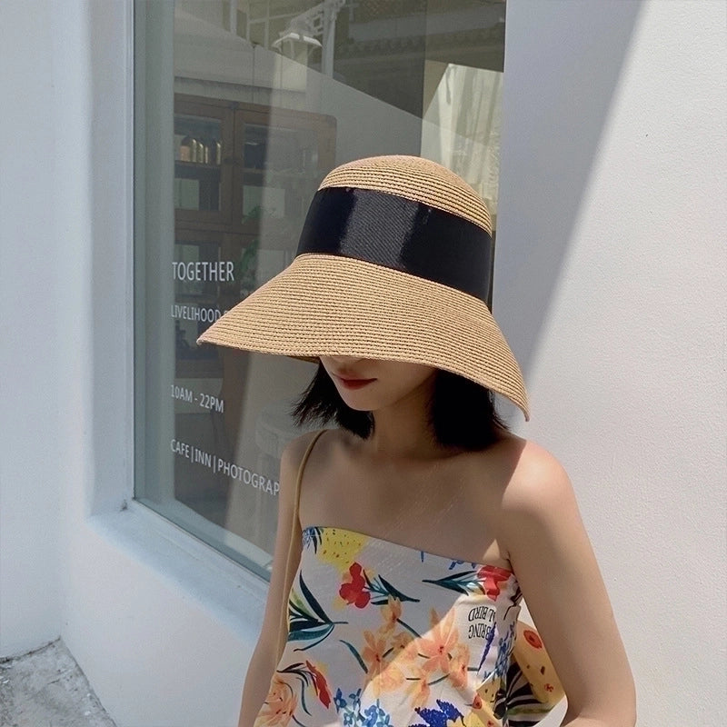 Women's Vacation Solid Color Bowknot Big Eaves Straw Hat