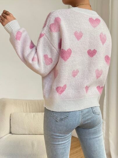Final Sale⚡4 Packs for $24.98⚡ -Women's Heart Patterned Crew Neck Sweater