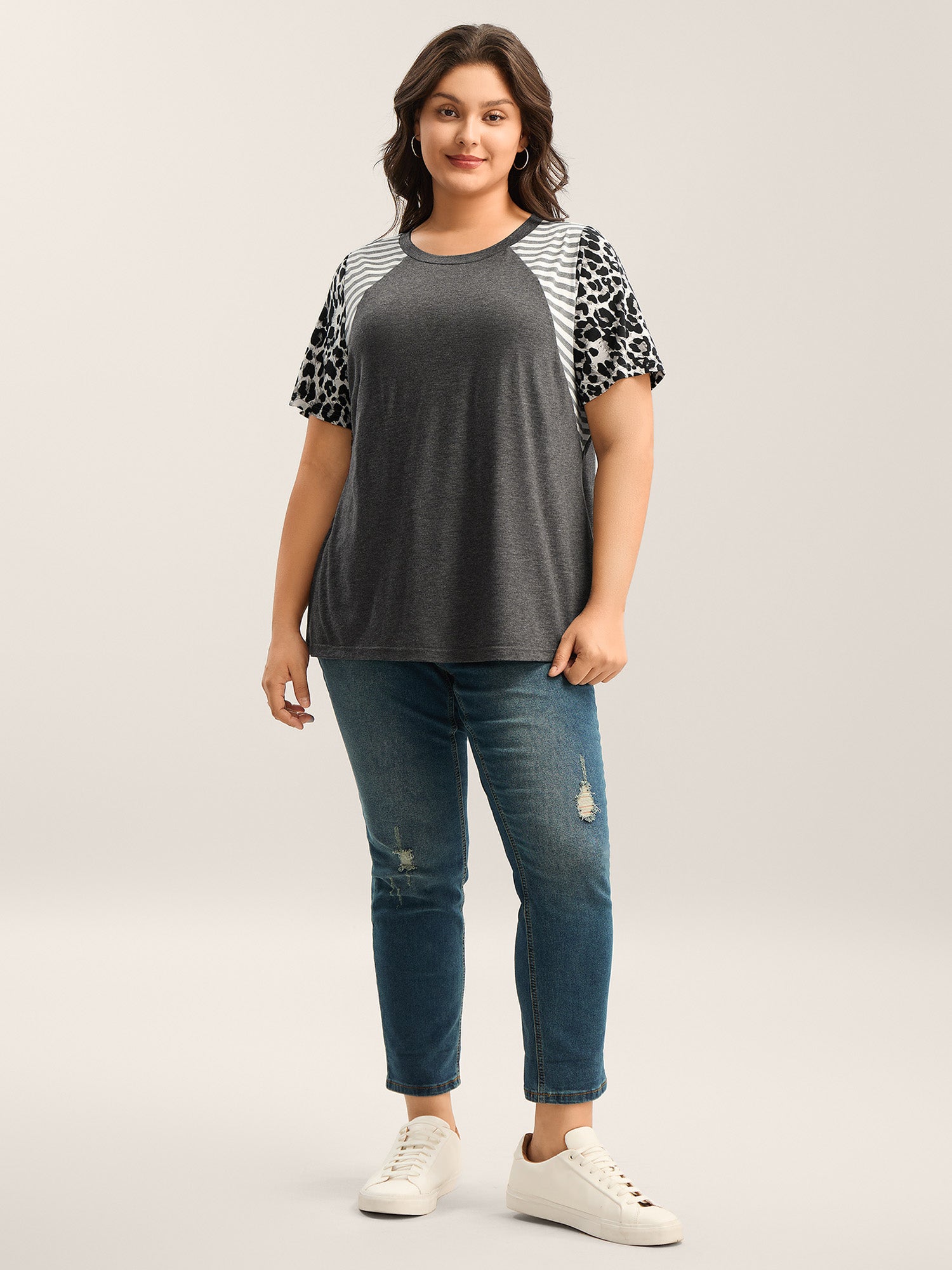 Leopard Stripes Raglan Sleeve T-Shirt