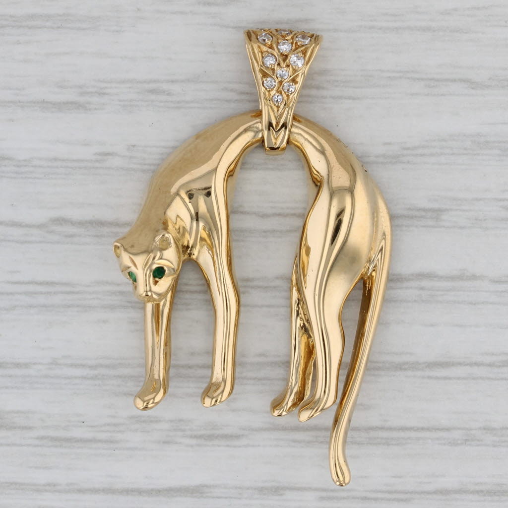 0.11ctw Diamond Emerald Panther Pendant 20k Yellow Gold Statement