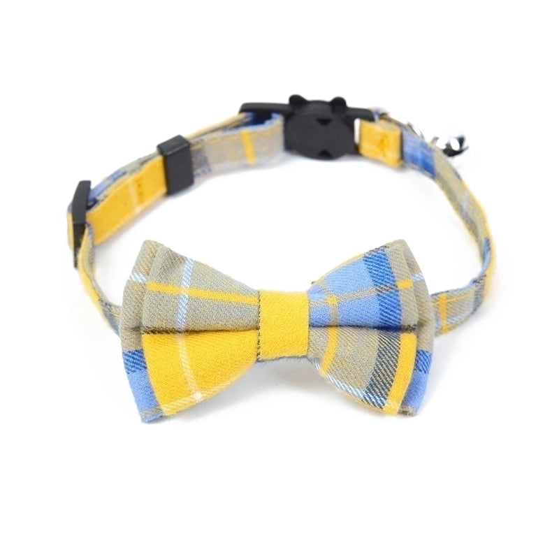 Pet Collar Bell Bow British Checked Cloth Collar