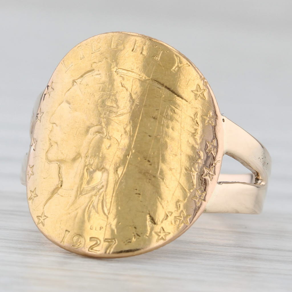 Authentic 1927 $2.50 Pressed US Coin Ring 10k 900 Yellow Rose Gold Size 7.75