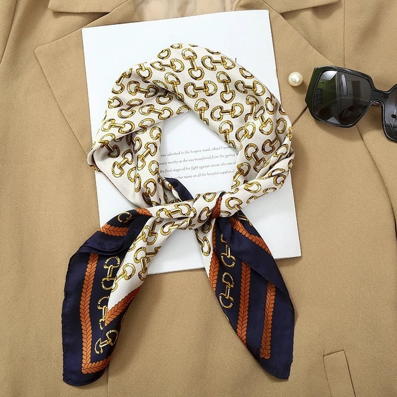 70*70  Striped Silk Scarf Women's Small Square Scarf  Versatile Professional Small Scarf Summer Thin Decorative Scarf