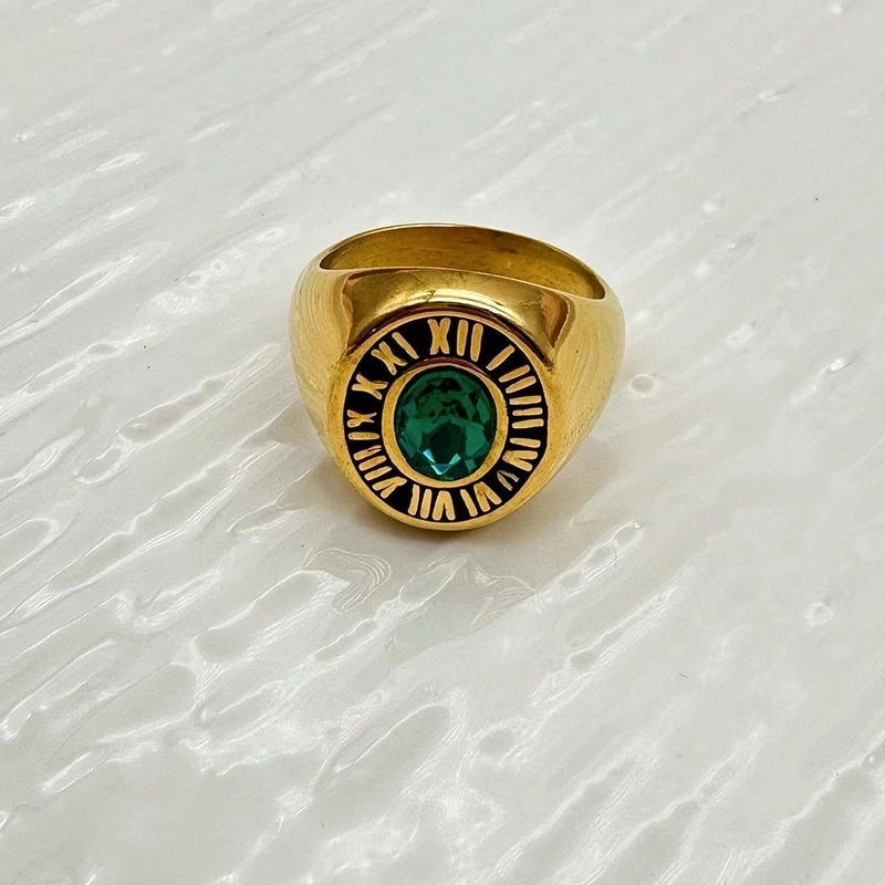 Vintage Style Baroque Style Roman Style Roman Numeral 304 Stainless Steel Zircon Inlay Rings