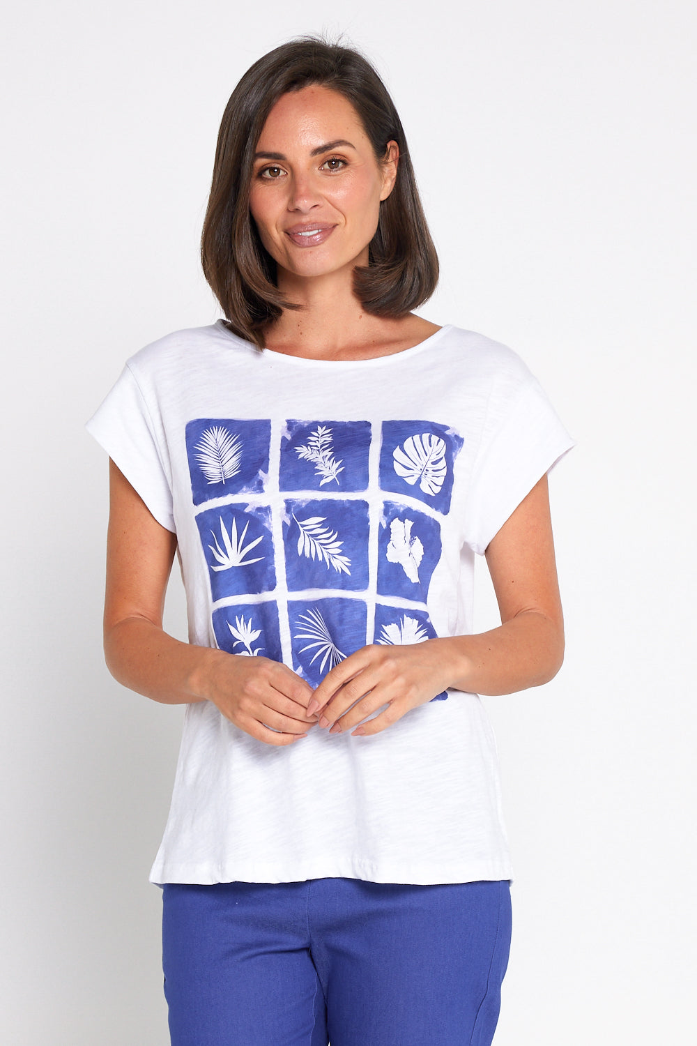 Keylines Slub Boatneck Tee - Sapphire Blooms