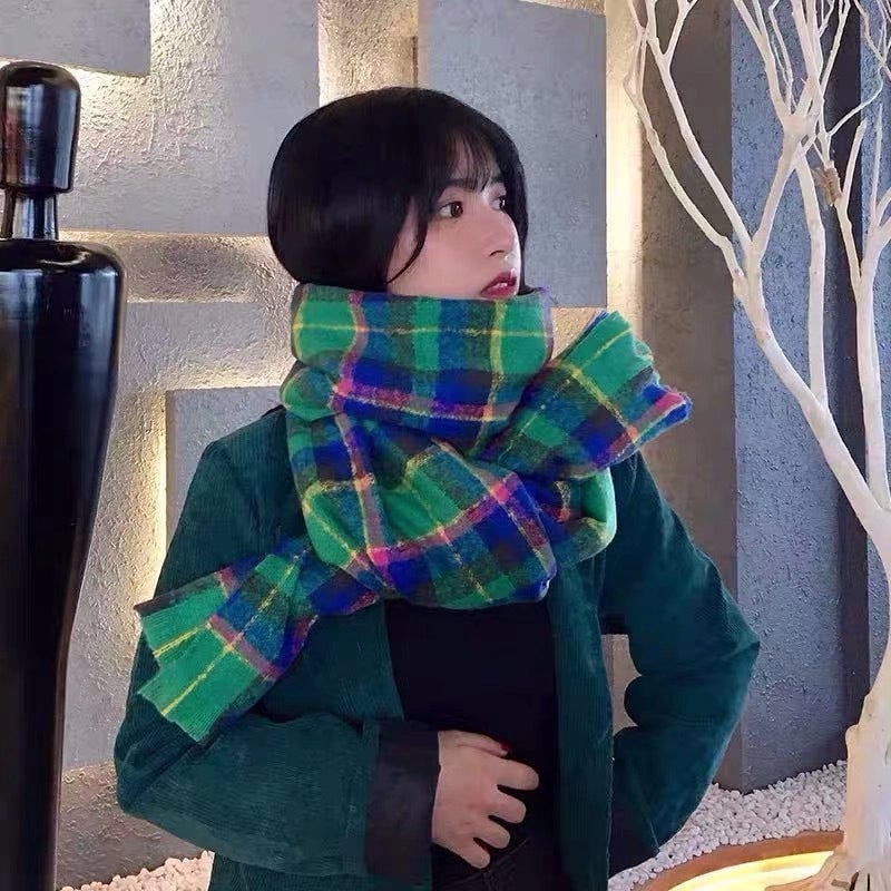 Plaid Scarf Women's Autumn And Winter  Long Student Couple Shawl Warm Cute  Thick Scarf