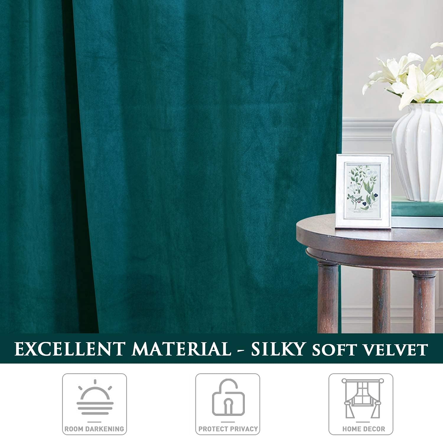 Teal-Velvet Window Curtains (Ultra Soft)