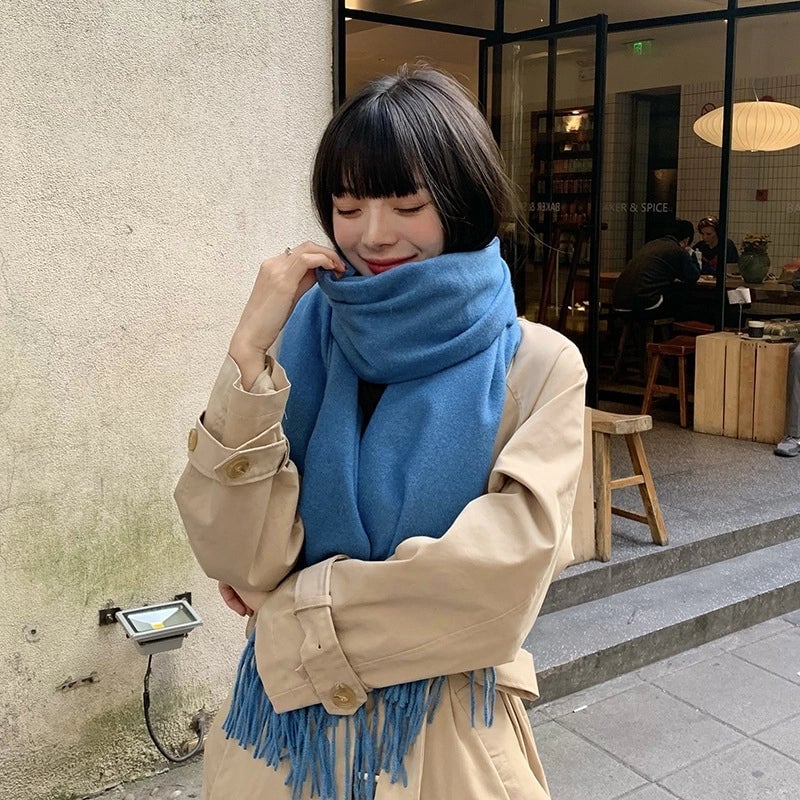 Women's Scarf Winter Versatile Long Solid Color Cashmere-like  Shawl Autumn And Winter Thickened Warm Knitted Scarf Men's Fashion