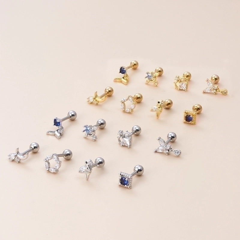 1 Piece Ear Cartilage Rings & Studs Retro Moon Water Droplets Heart Shape 316L Stainless Steel  Copper Inlaid Zircon