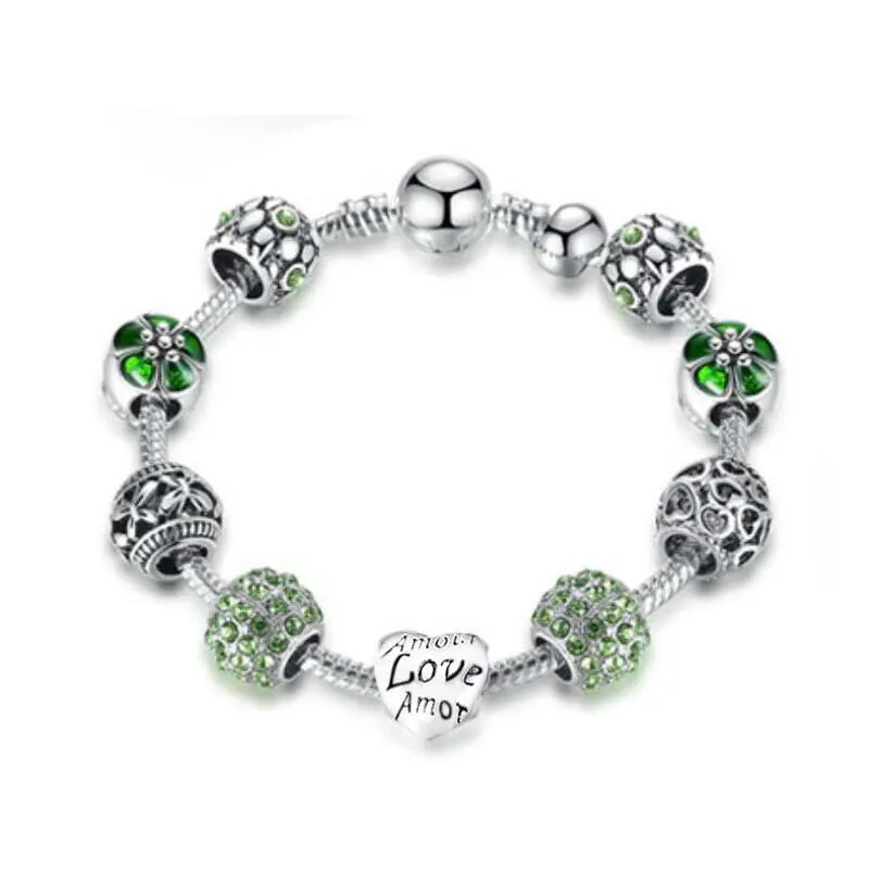 Best Selling Bracelets With Pink Green Blue White Zircon Jewelry Fashion 925 Sterling Silver Plated Bracelets