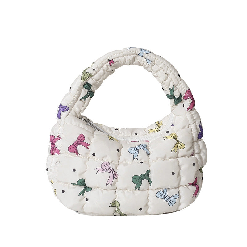 Women's Nylon Printing Bow Knot Classic Style Cloud Shape Zipper Cloud Shape Bag Handbag