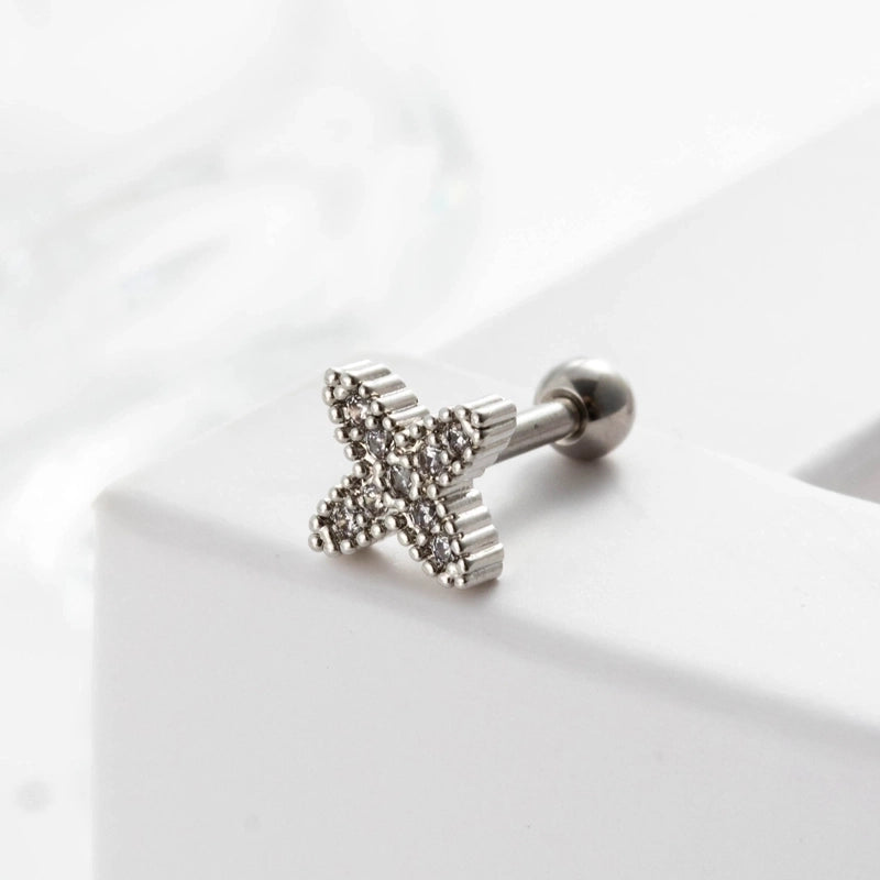 Ear Cartilage Rings & Studs Geometric 316L Stainless Steel  Copper Inlaid Zircon