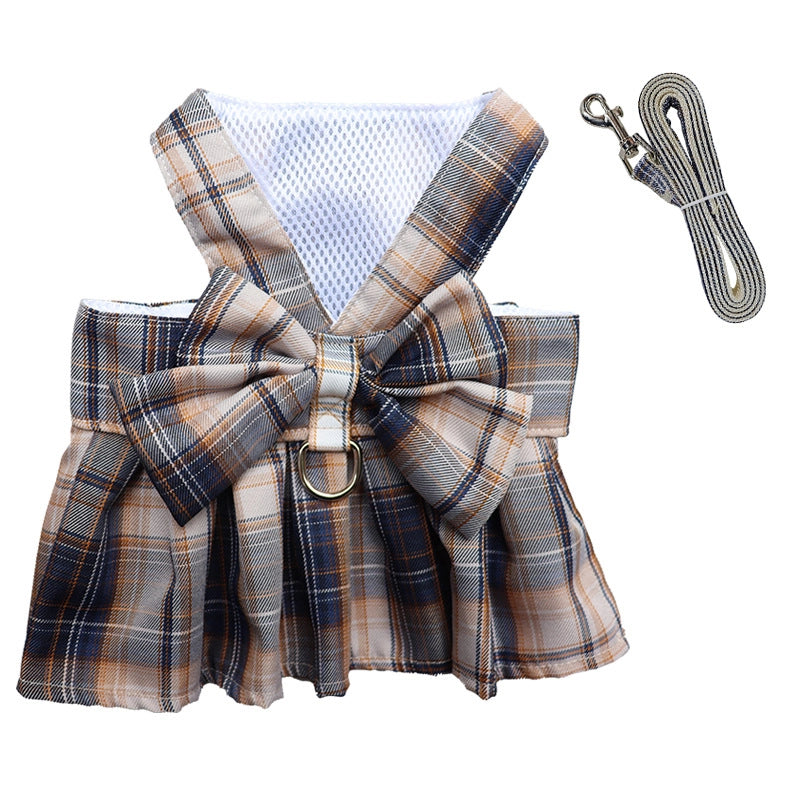 Plaid Jk Skirt Chest Strap Pet Leash Dog Walking Rope Cat Vest Clothes Teddy Hair Accessories Supplies
