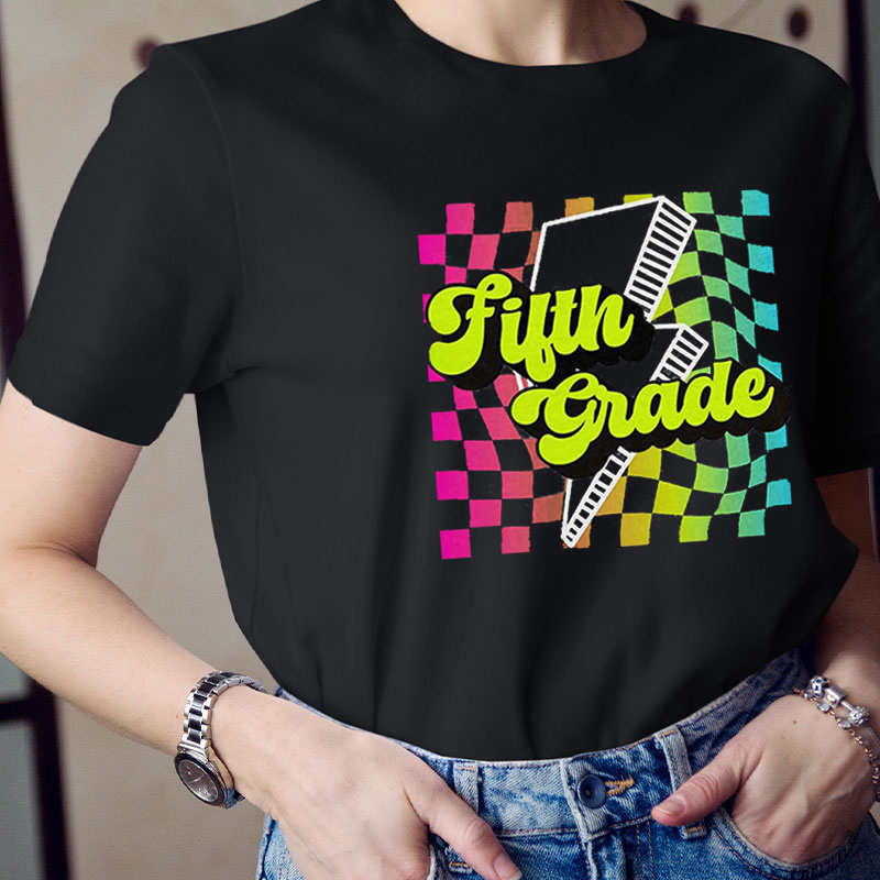 Personalized Grade Gradient Color Block Design Teacher T-Shirt