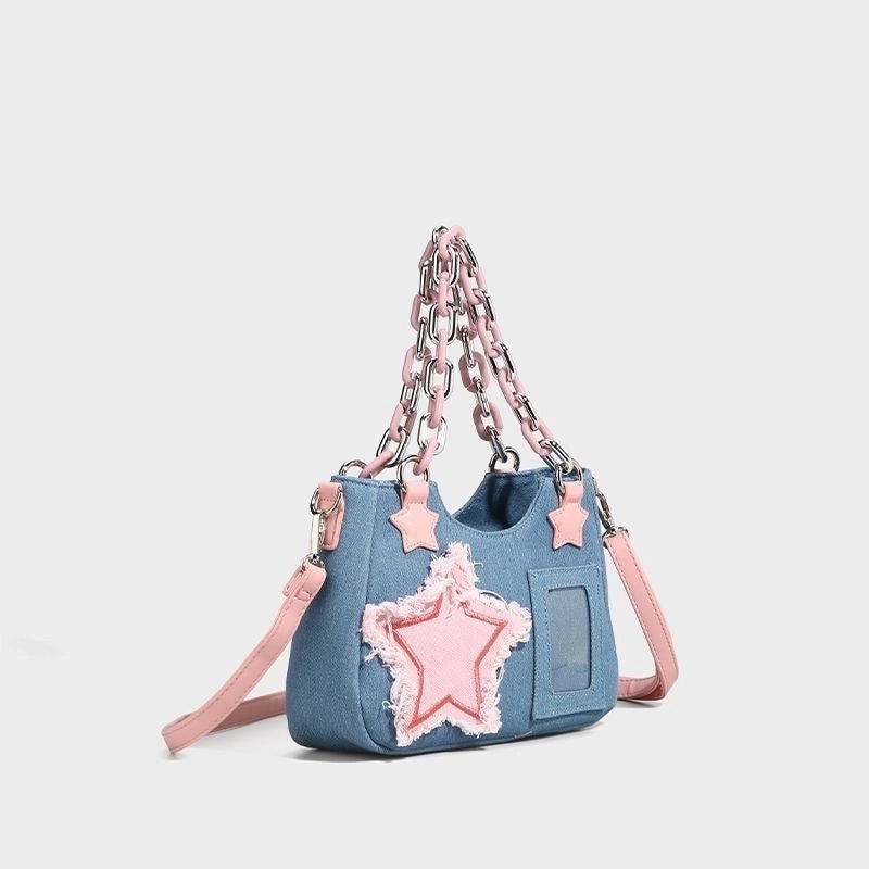 Women's Denim Star Cute Zipper Shoulder Bag Handbag Crossbody Bag