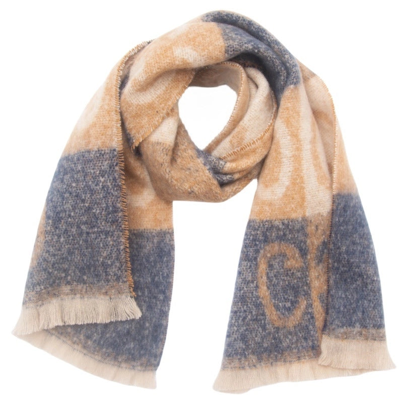 Unisex Casual Minimalist Letter Color Block Polyester Tassel Scarf