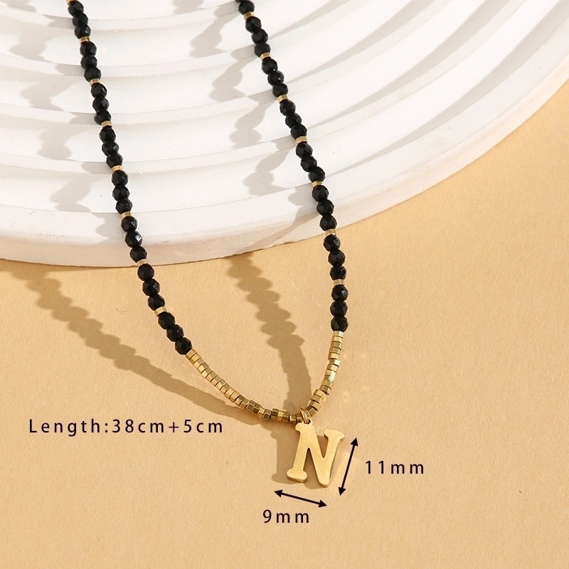 Casual Letter 304 Stainless Steel 18K Gold Plated Beaded Pendant Necklace