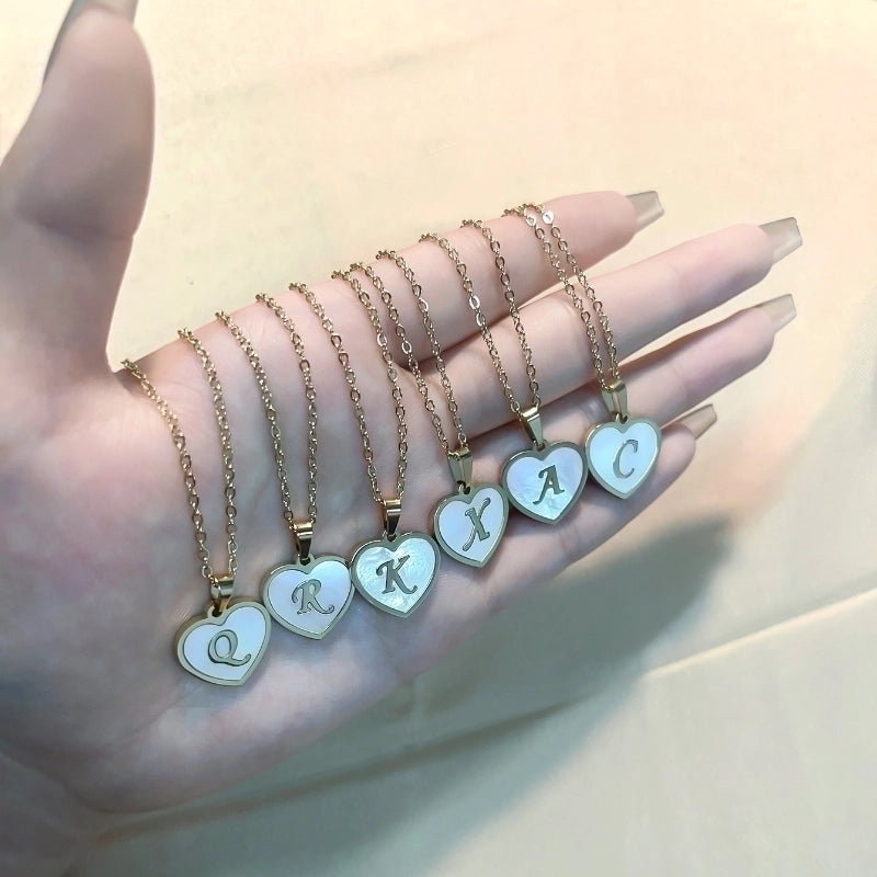 304 Stainless Steel Casual Minimalist Plating Inlay Letter Heart Shape Shell Pendant Necklace