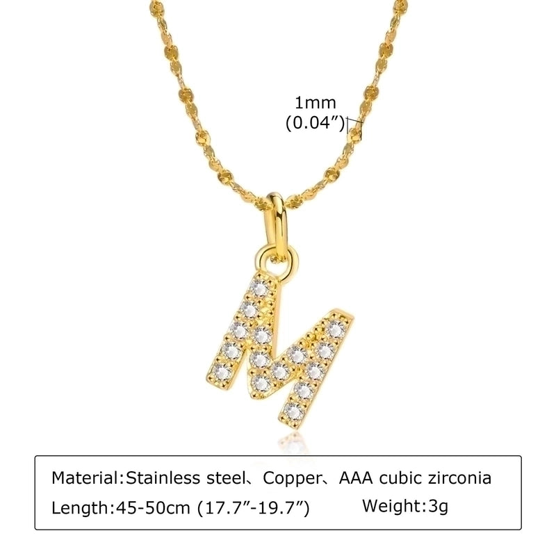 Minimalist Letter 201 Stainless Steel Copper Inlay Artificial Diamond Pendant Necklace