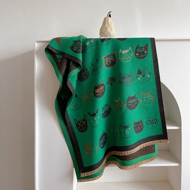 Women's Casual Cute Preppy Style Cat Imitation Cashmere Polyester Printing And Dyeing Printing Dyeing Scarf Shawl