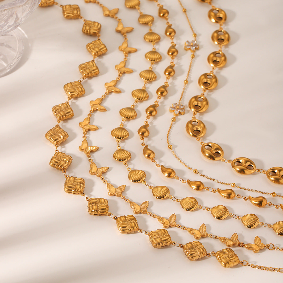 18K Gold Stainless Steel Necklace Water Drop Shell Butterfly Chain Titanium Steel Necklace Ins Style Clavicle Chain