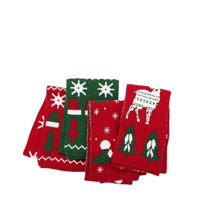 Winter New Wool Children's Christmas Scarf Christmas Fawn Men's And Women's Knitted Scarf Christmas Tree Snowflake Scarf