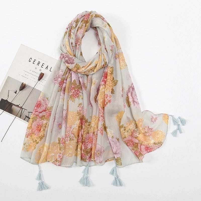 Women's Sweet Flower Voile Printing Silk Scarf