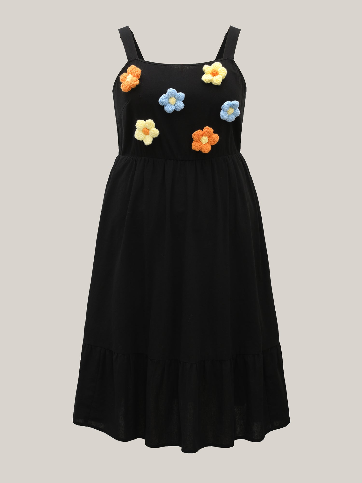 Cotton Crochet Floral Stretchy Waist Midi Dress