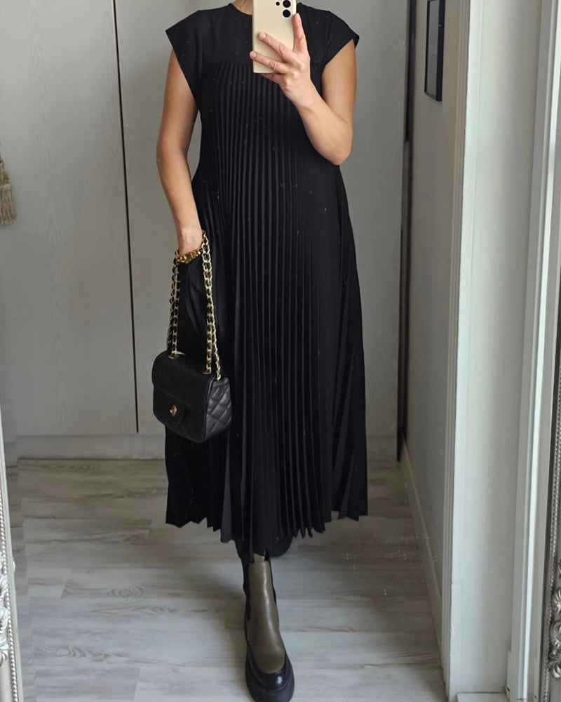 🔥Hot sale 48% OFF🔥Women Pleated Simple Solid Colour Dress