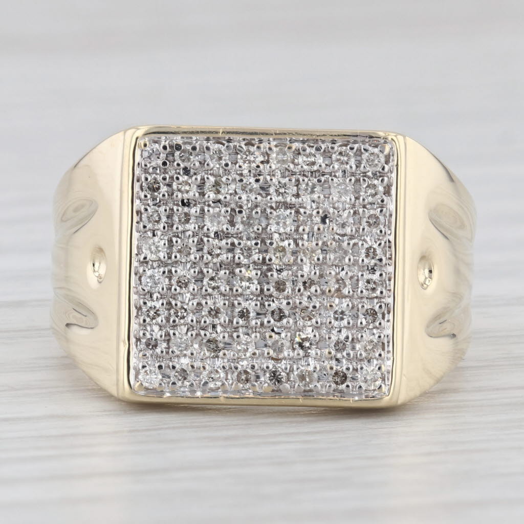 0.53ctw Pave Diamond Ring 10k Yellow Gold Size 10.5 Men's