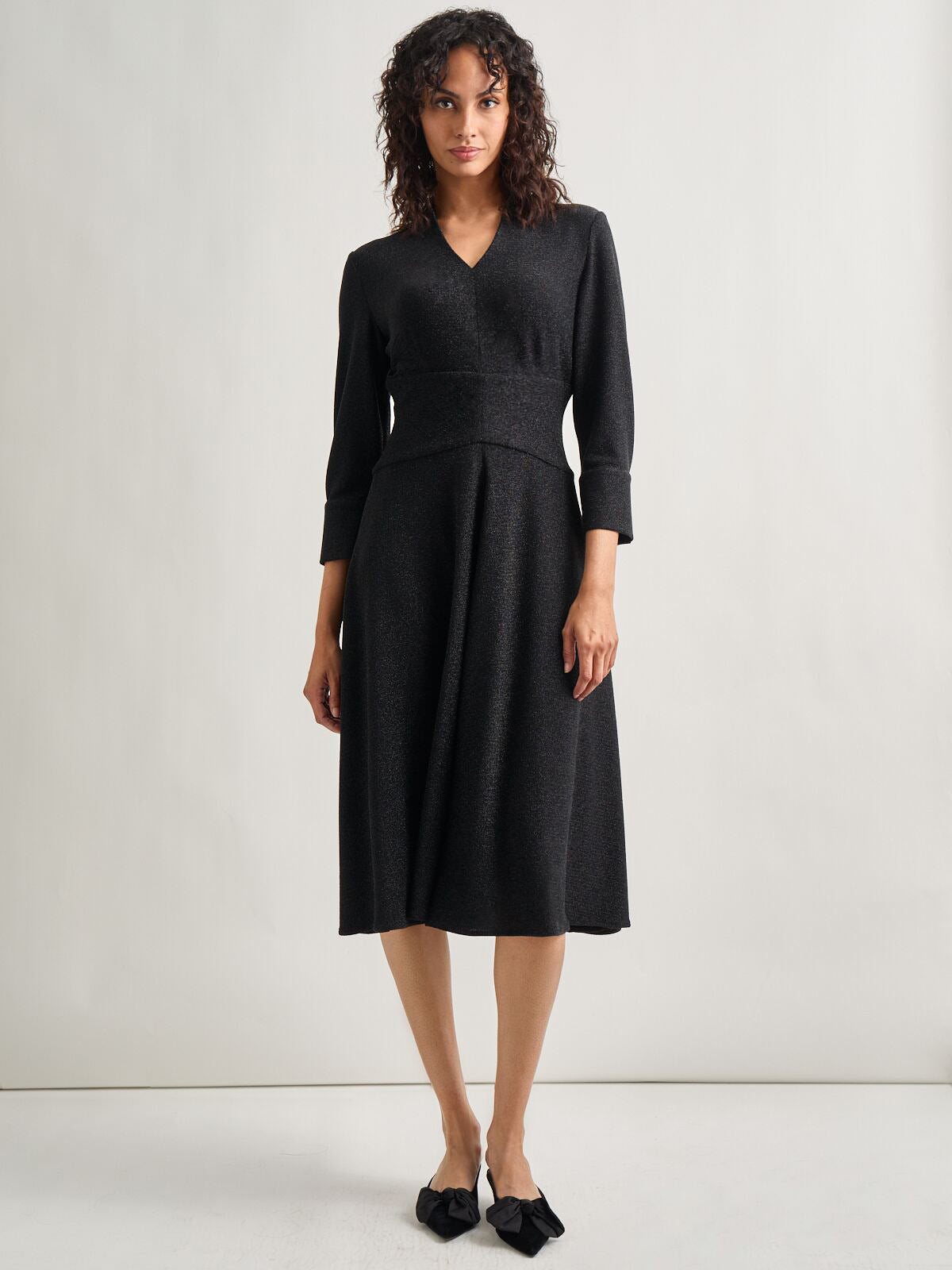 Modern Fit-and-Flare Sparkle Stretch Woven Midi Dress