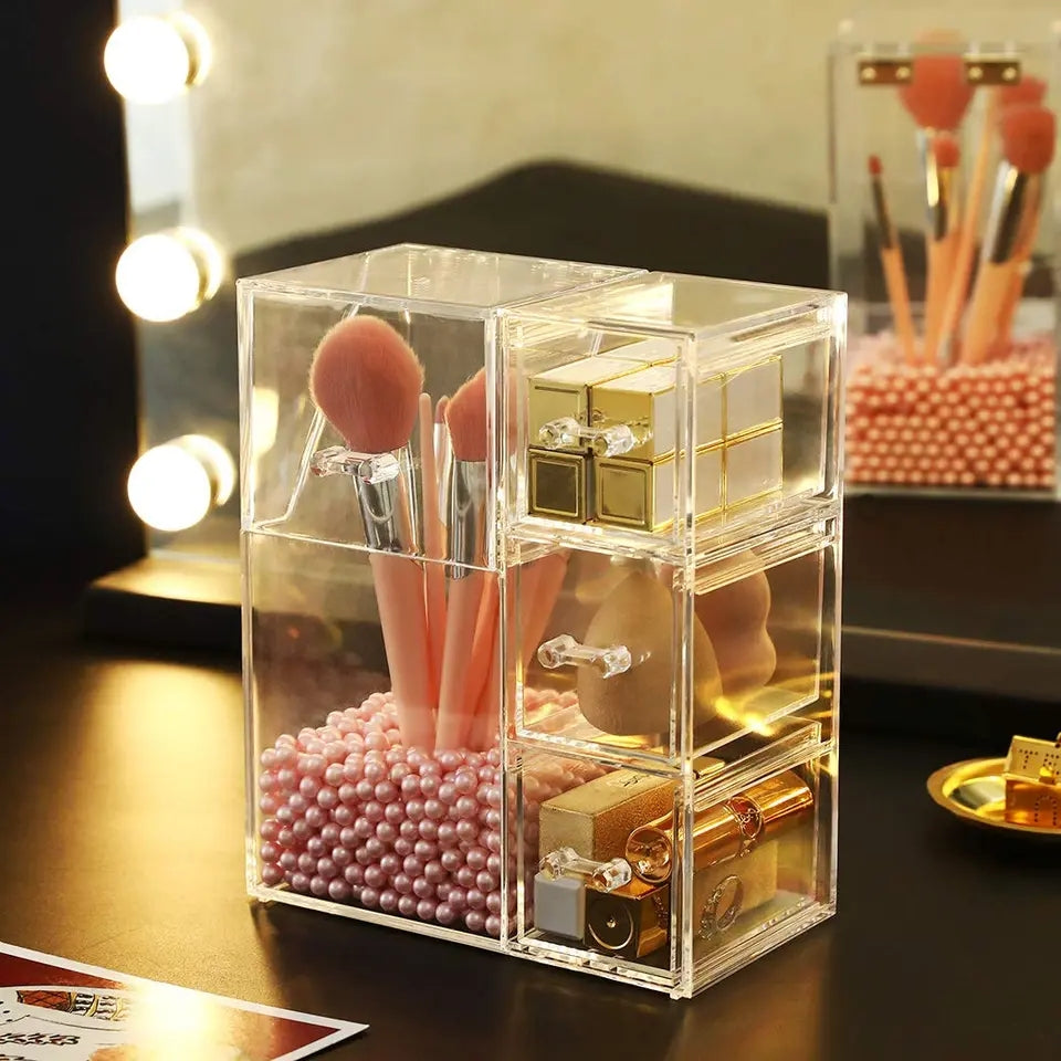 ACRYLIC MAKE-UP BRUSH ORGANIZER WITH DRAWER