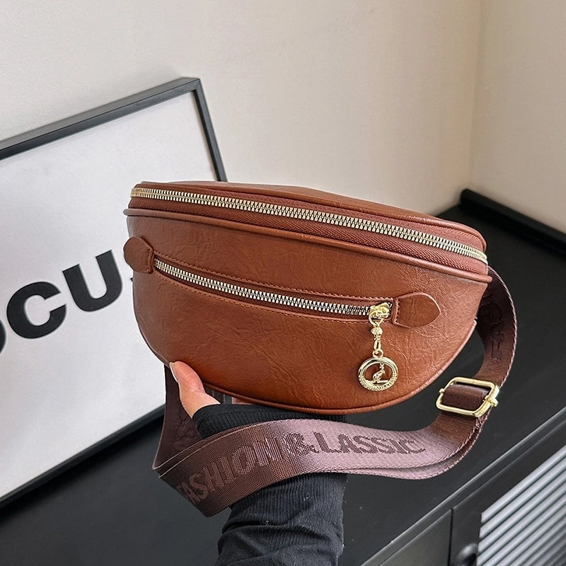 Women's Pu Leather Solid Color Basic Classic Style Streetwear Dumpling Shape Zipper Fanny Pack