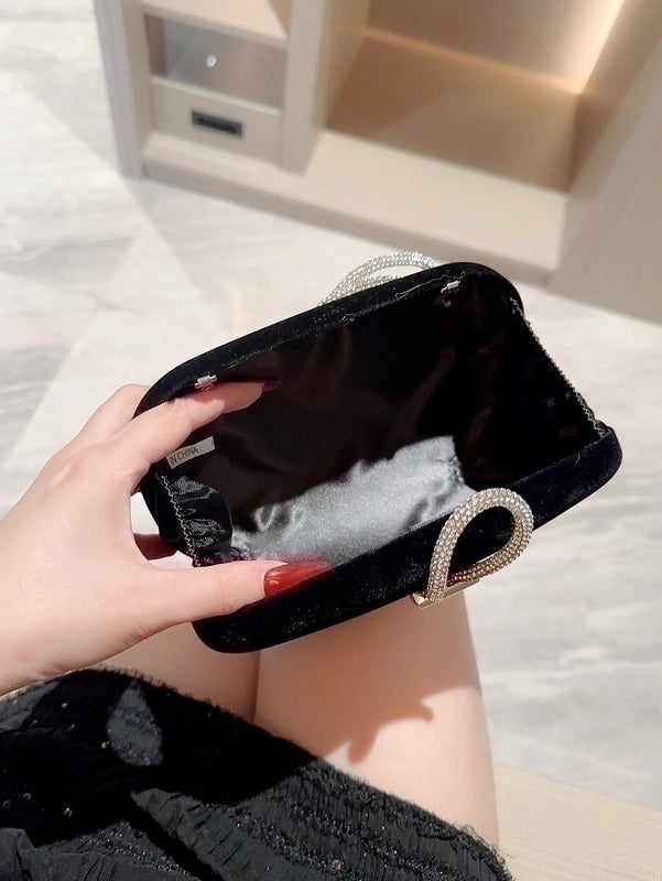 White Silver Black Rhinestone Solid Color Square Evening Bags