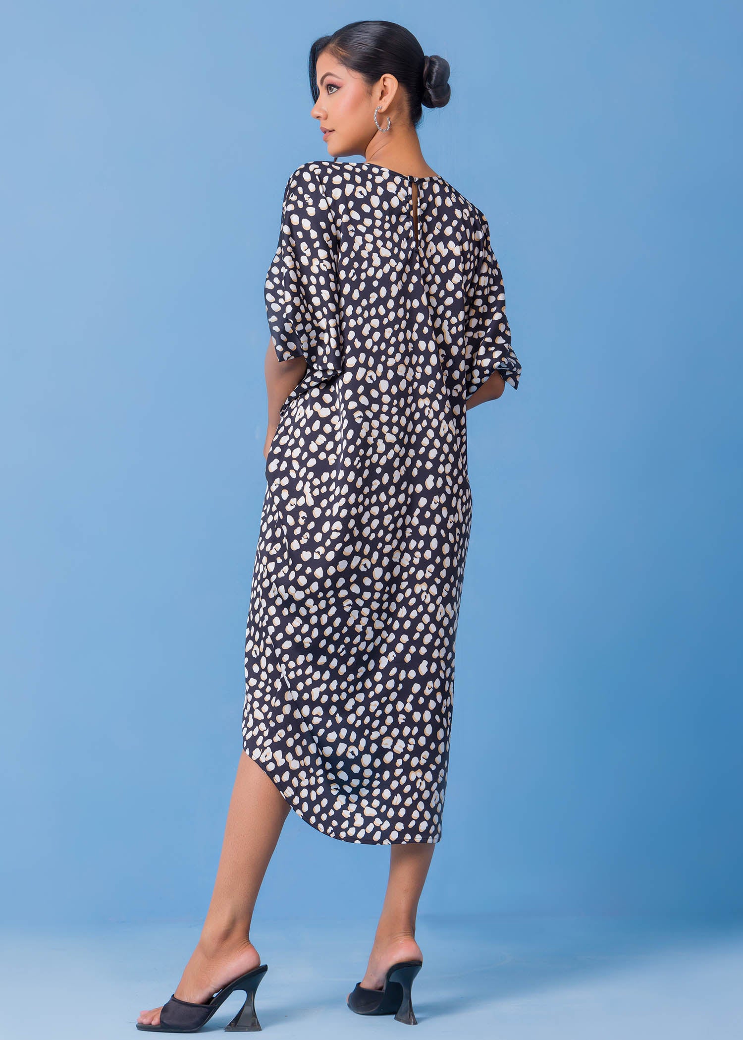 V Printed Neck Kaftan Dress