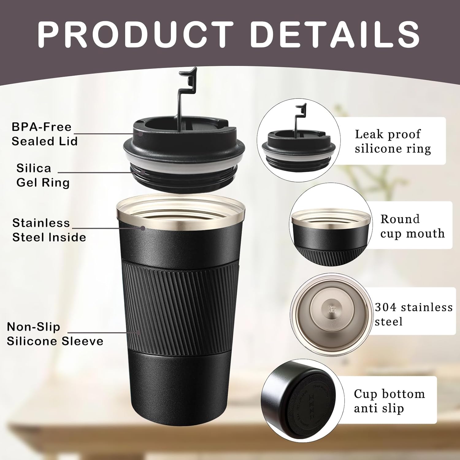 Senshuomy Travel Mug, Insulated Coffee Cup with Leakproof Lid, Reusable Coffee Cups Travel Cup, Stainless Steel thermaol Mug for Hot Cold Drinks (Green 380ml)