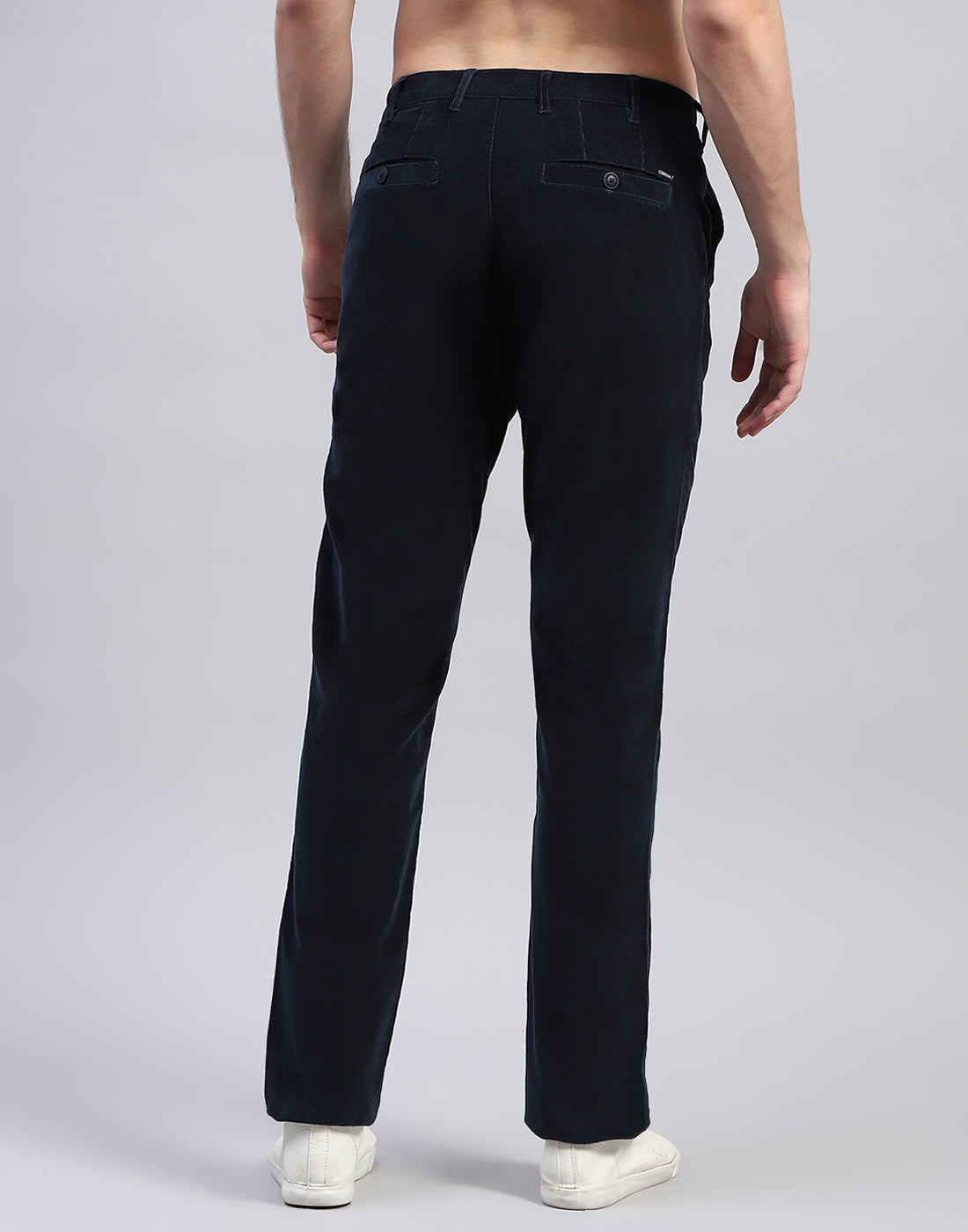 Men Navy Blue Solid Regular Fit Trouser