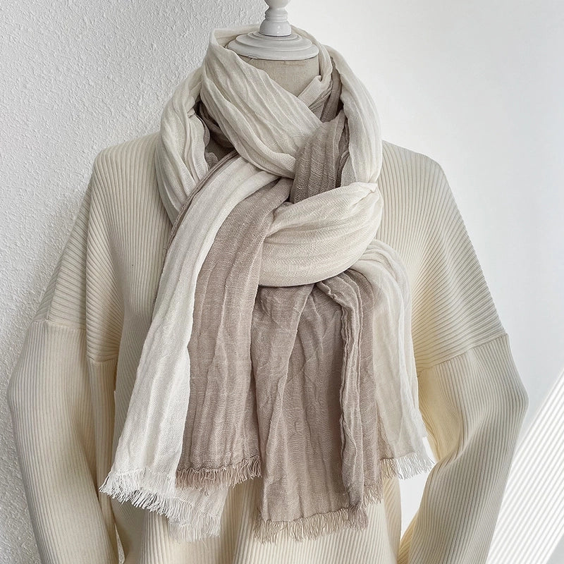 Unisex Retro Color Block Cotton Tassel Scarf