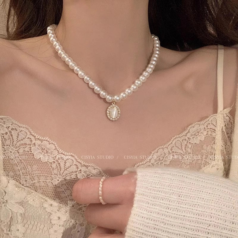 Fashion Heart Shape Titanium Steel Beaded Zircon Layered Necklaces 1 Piece