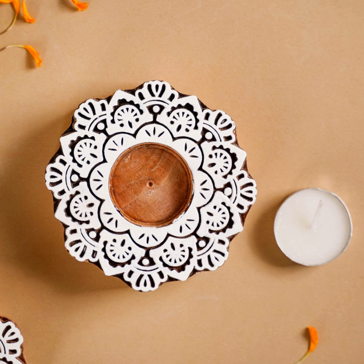 Handmade Floral Mandala Tea Light Holder Set Of 2