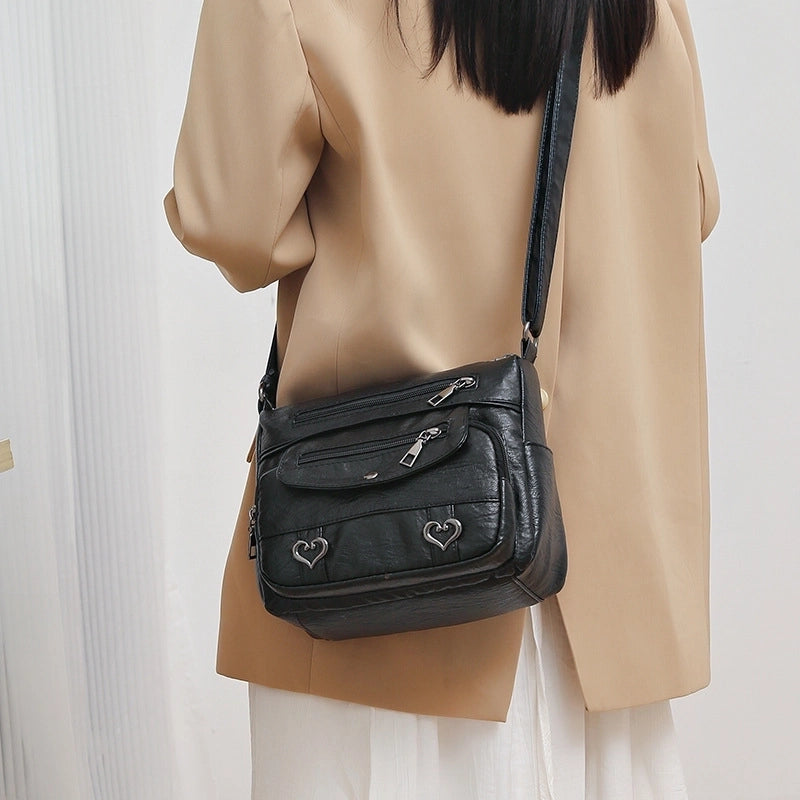 Middle-aged And Elderly People's Bag Women's Bag Crossbody Bag Soft Leather Multi-pocket Shoulder Bag Women's Mother's Bag Travel Backpack