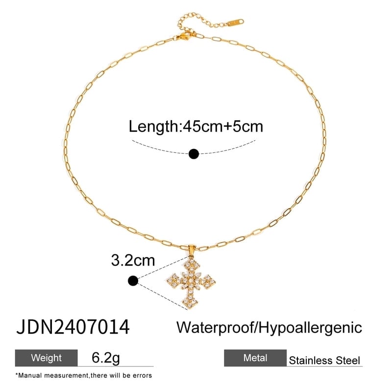 Minimalist Classic Style Cross 304 Stainless Steel Natural Stone Rhinestones Zircon 18K Gold Plated Pendant Necklace