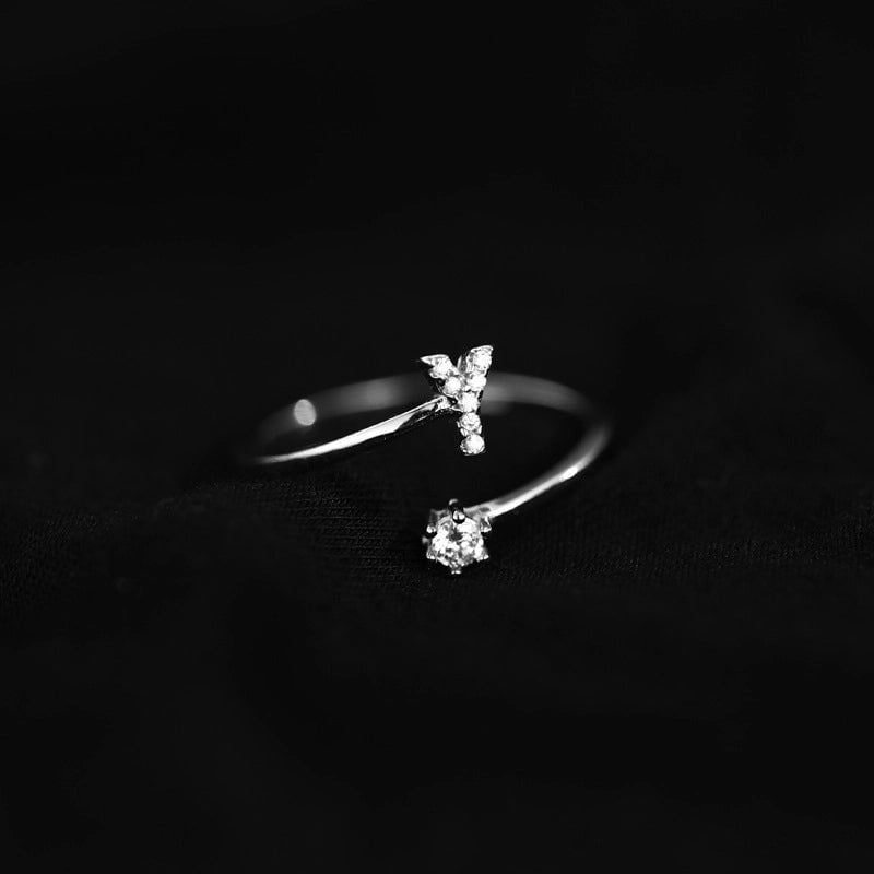 Ig Style Minimalist Letter Copper Plating Inlay Zircon Open Ring
