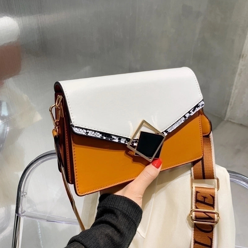 Women's Small Pu Leather Color Block Elegant Square Flip Cover Shoulder Bag Crossbody Bag Underarm Bag