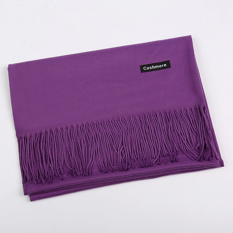 Pure Color Cashmere Scarf Women's Autumn And Winter Popular 220g Light Board Tassel Warm Shawl Travel Gift