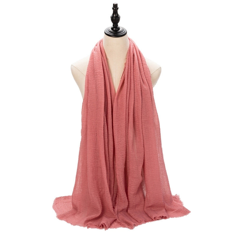 Hot Selling Women's Cotton And Linen Solid Color Baotou Scarf Cover Pleated Short Beard Headscarf